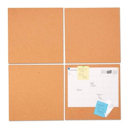 Universal Bulletin Board Tile Panels - Natural Cork - 12in x 12in - Pack of 4 43404